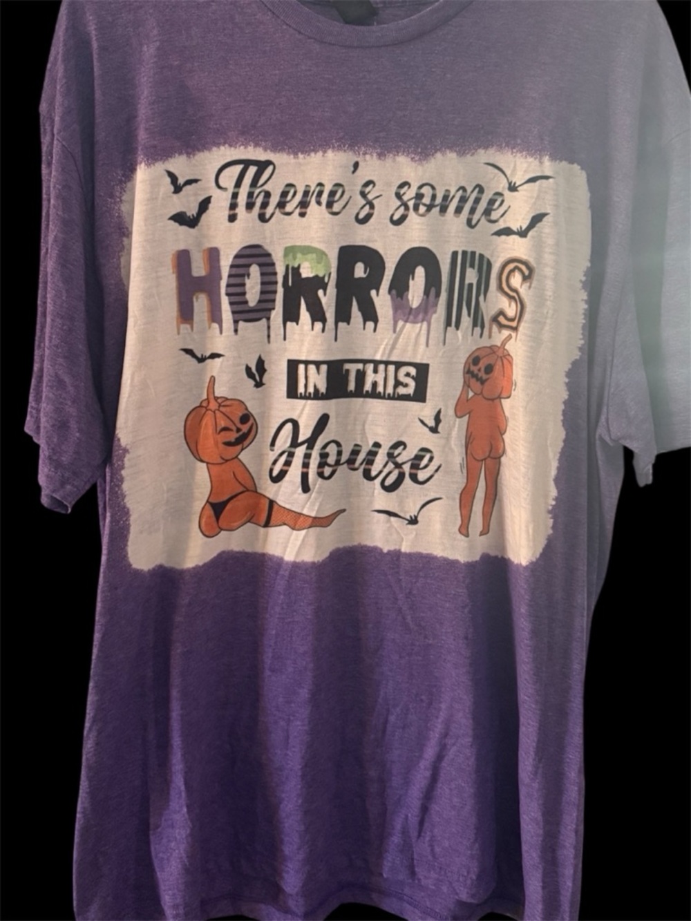 Purple halloween there’s some horrors in this house funny graphic bleached tee
